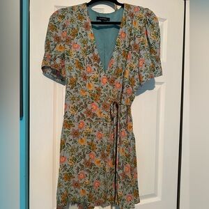 Olivaceous‎ Orange and Green Flutter Sleeve Sundress